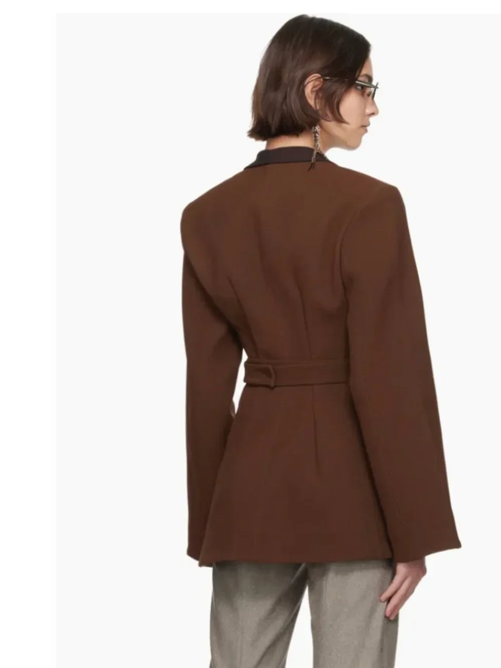 Tory Burch Women's Brown Asymmetrical Pique Wrap Belted Jacket Blazer 4
